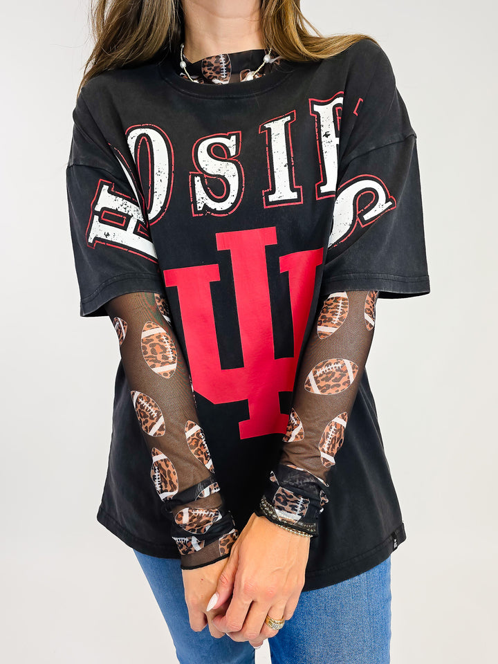 LEOPARD FOOTBALL PRINTED MESH LAYERING TOP -  CLASH BLACK