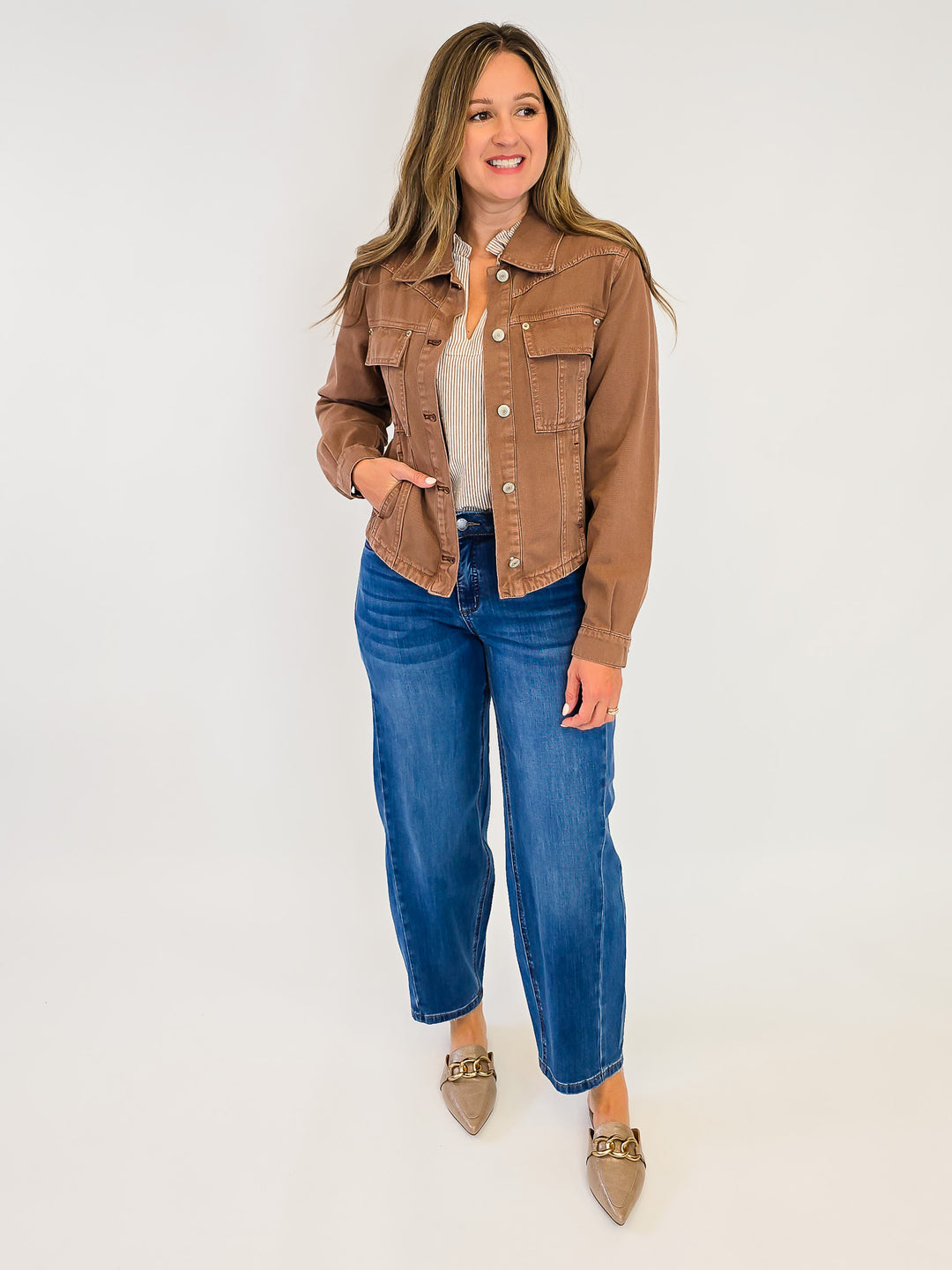 MINERAL WASHED CROPPED JACKET - MOCHA MOUSSE