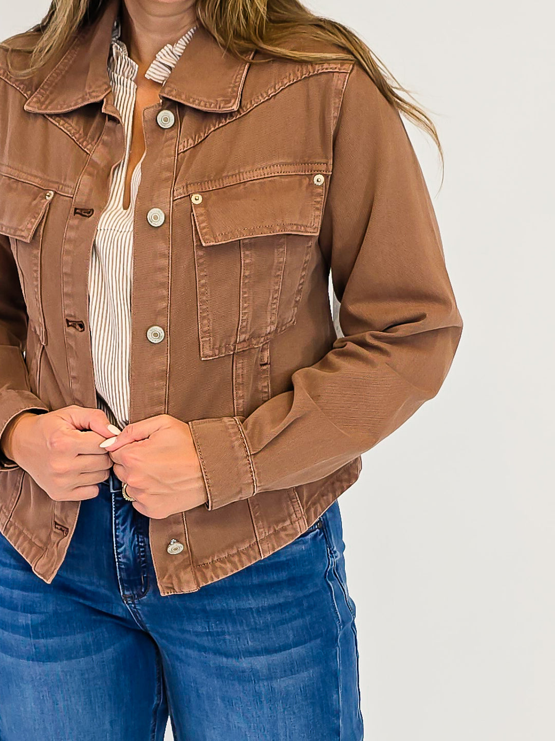 MINERAL WASHED CROPPED JACKET - MOCHA MOUSSE