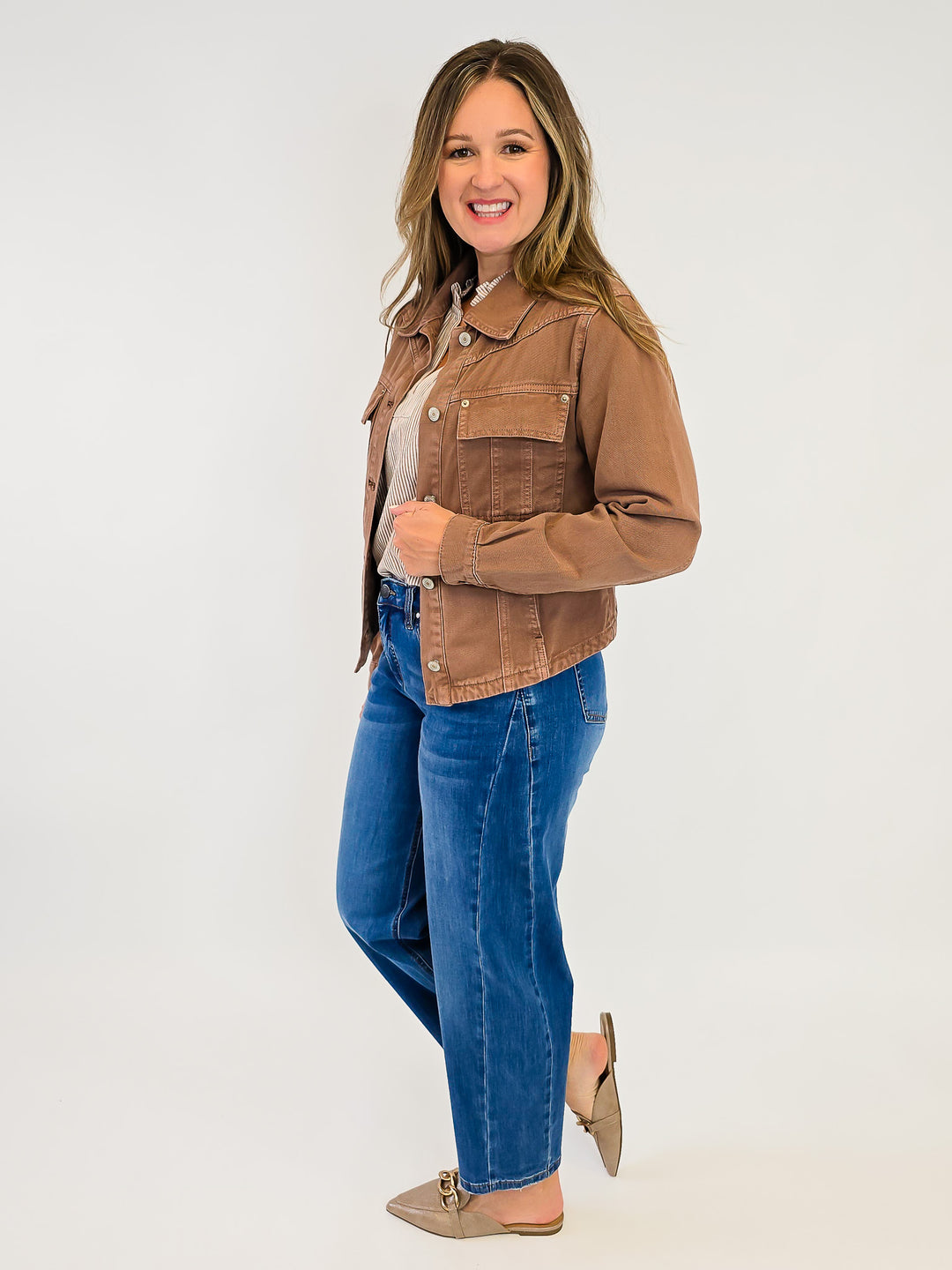 MINERAL WASHED CROPPED JACKET - MOCHA MOUSSE