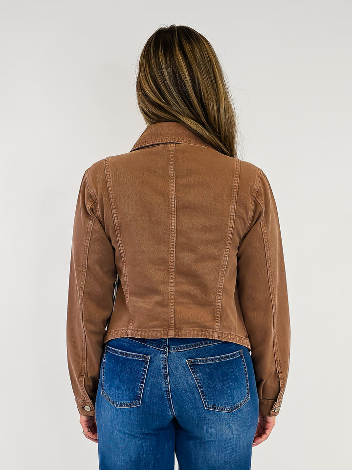 MINERAL WASHED CROPPED JACKET - MOCHA MOUSSE