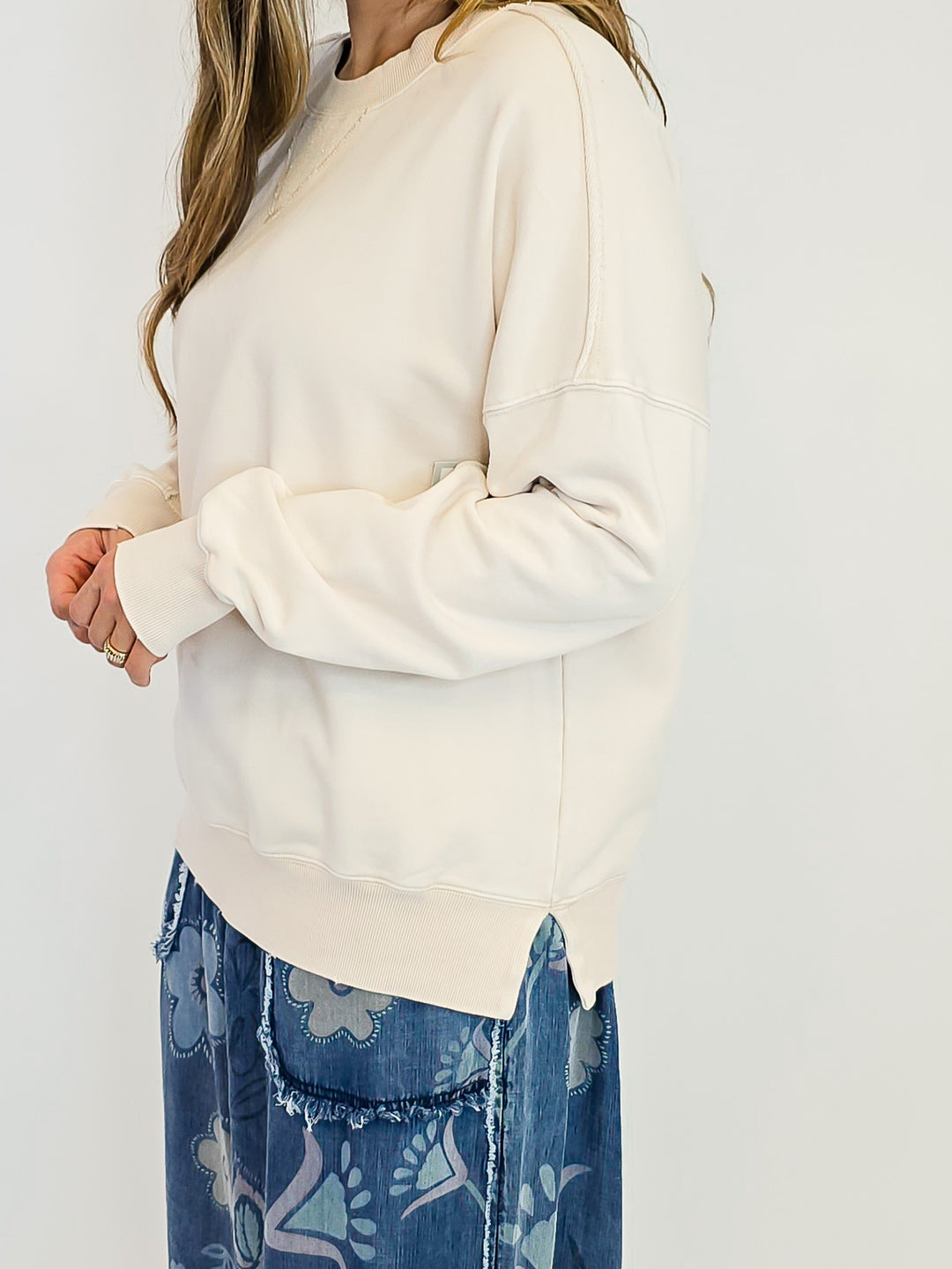 MINERAL WASHED TERRY PULLOVER - ECRU
