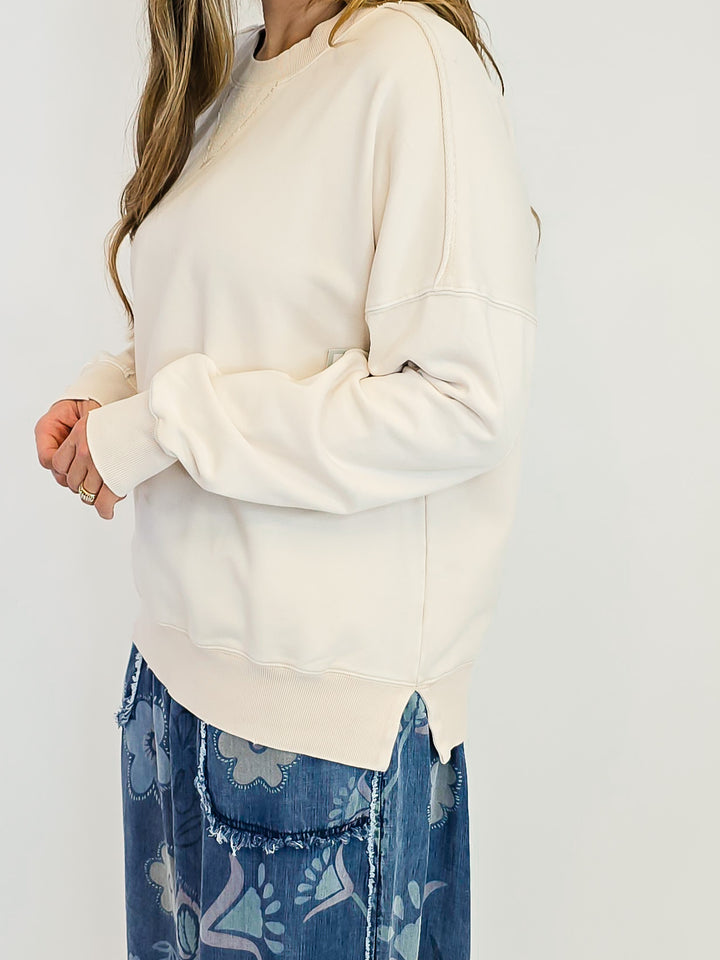 MINERAL WASHED TERRY PULLOVER - ECRU