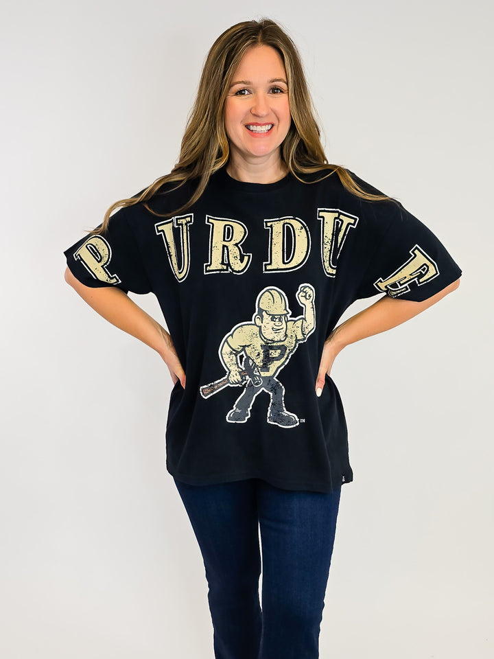 PURDUE OVERSIZED SPLIT TEE - BLACK