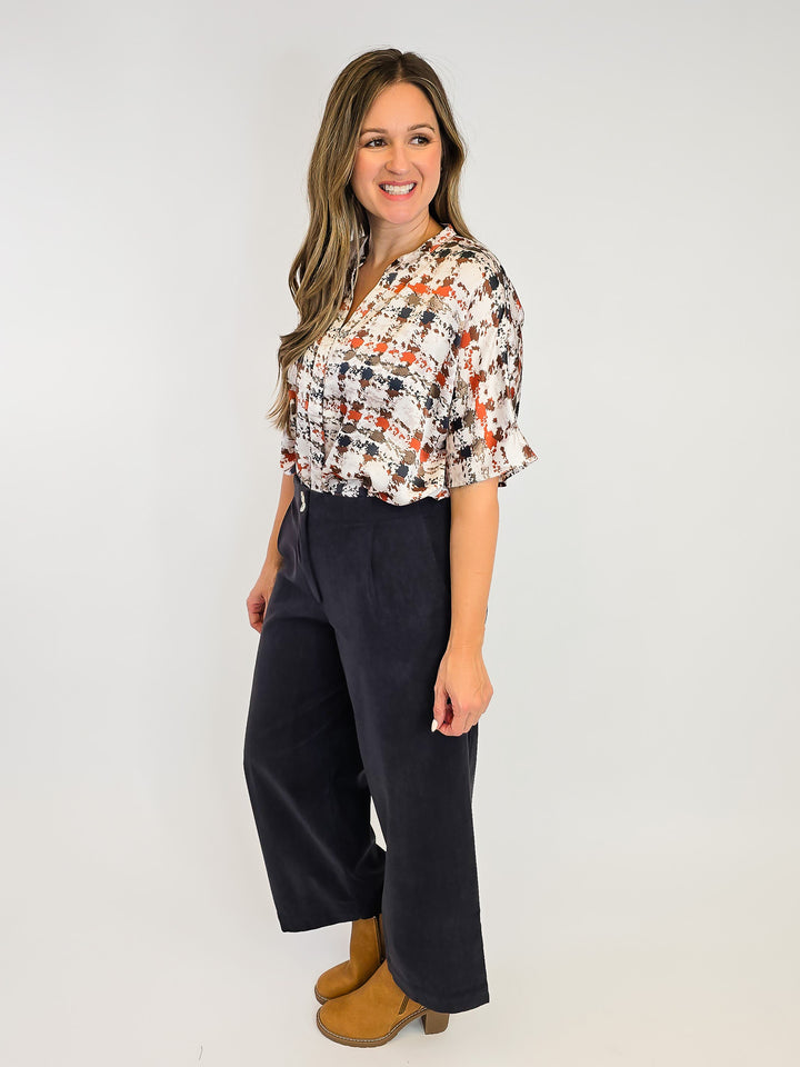 CORDUROY WIDE LEG PANTS - CHARCOAL