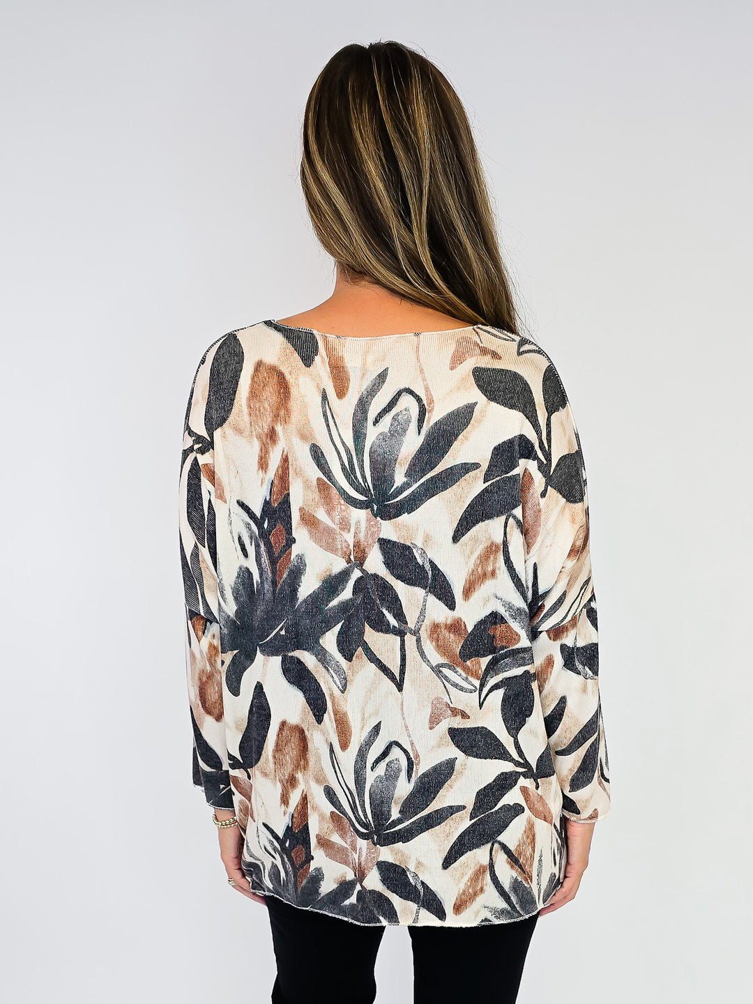 V-NECK DOLMAN SLEEVE TOP - ONE SIZE - FALL FLORAL TAN/BLACK