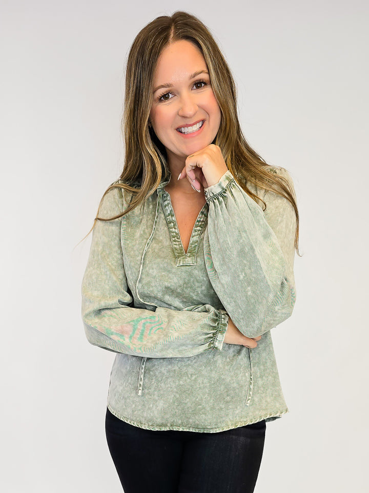 TENCEL BLOUSE - VINTAGE GREEN