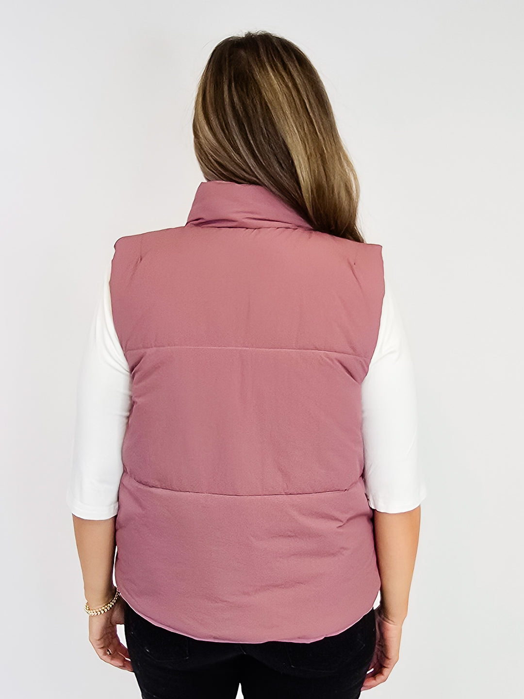 CORDUROY REVERSIBLE PUFFER VEST - ROSE
