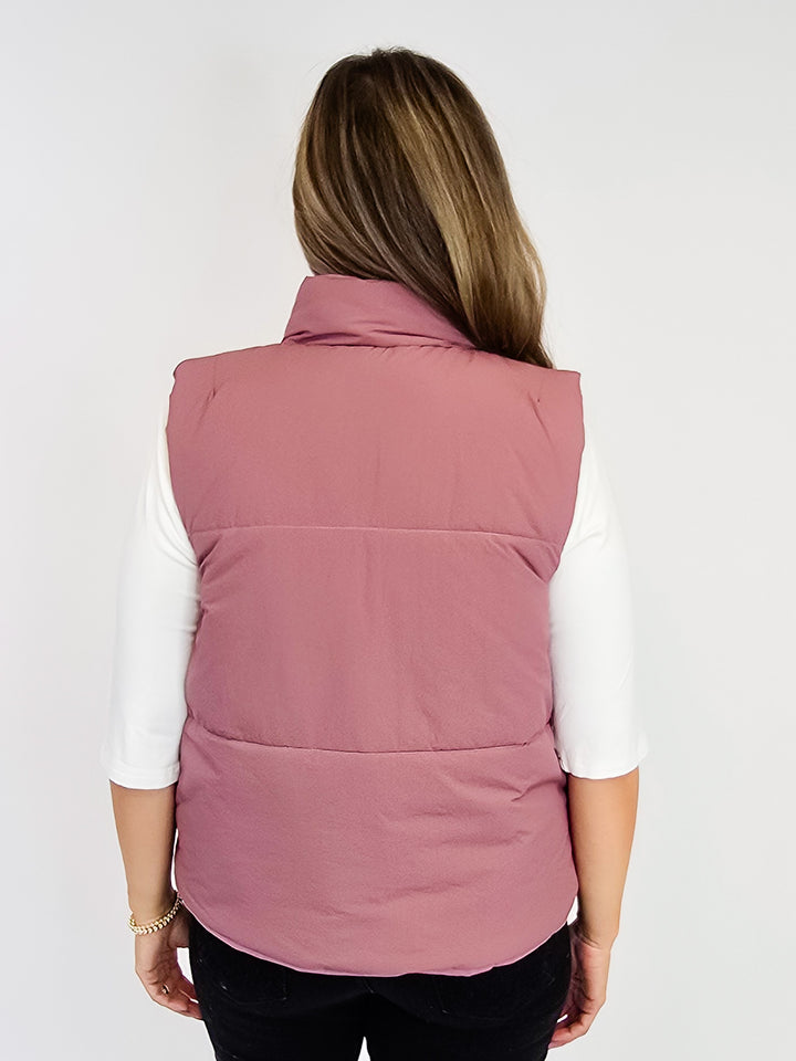 CORDUROY REVERSIBLE PUFFER VEST - ROSE