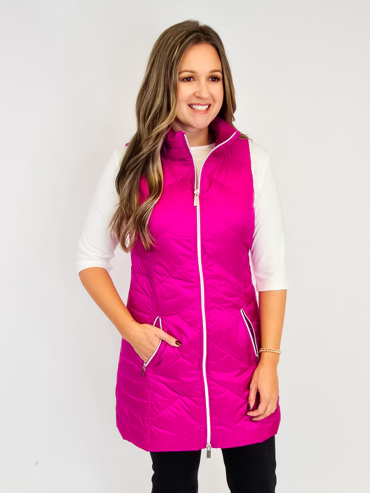 ANORAK CHEVRON QUILTED PACKABLE PUFF VEST W/BAG - HOT PINK