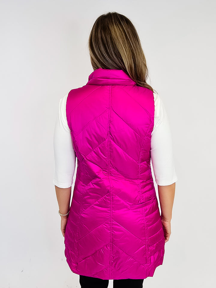 ANORAK CHEVRON QUILTED PACKABLE PUFF VEST W/BAG - HOT PINK