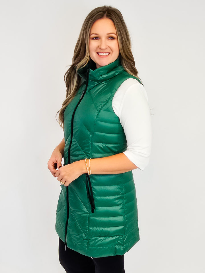 ANORAK CHEVRON QUILTED PACKABLE PUFF VEST W/BAG - EMERALD