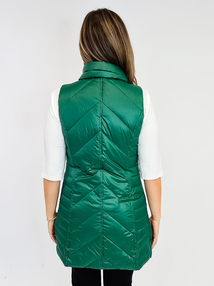 ANORAK CHEVRON QUILTED PACKABLE PUFF VEST W/BAG - EMERALD