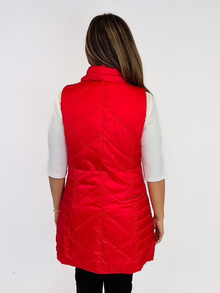 ANORAK CHEVRON QUILTED PACKABLE PUFF VEST W/BAG - FLAMING RED