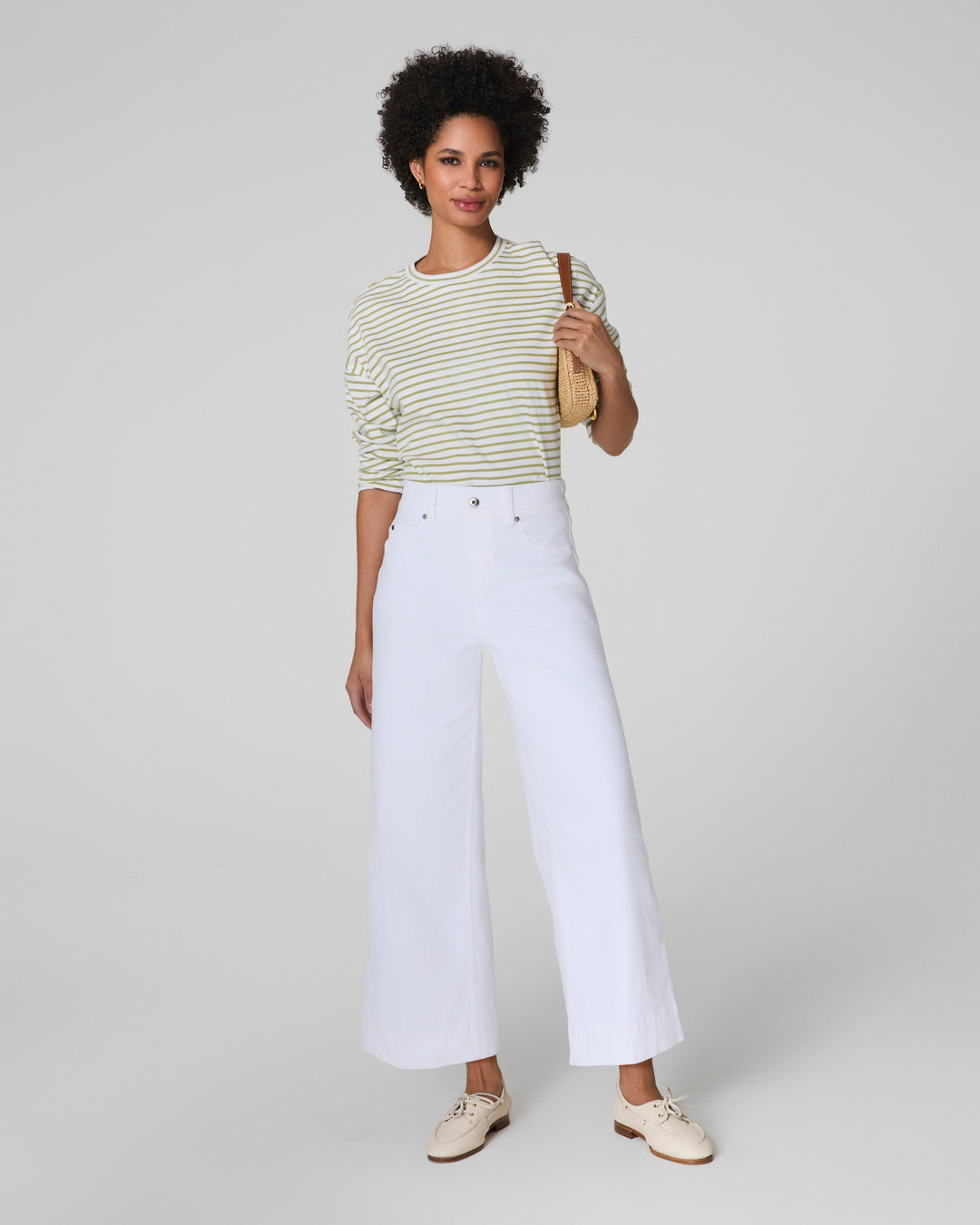 SPANX CROP WIDE LEG JEANS - WHITE