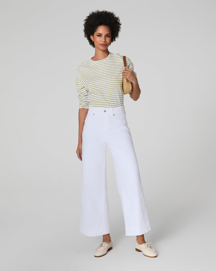 SPANX CROP WIDE LEG JEANS - WHITE