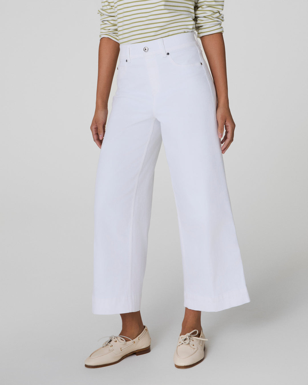 SPANX CROP WIDE LEG JEANS - WHITE