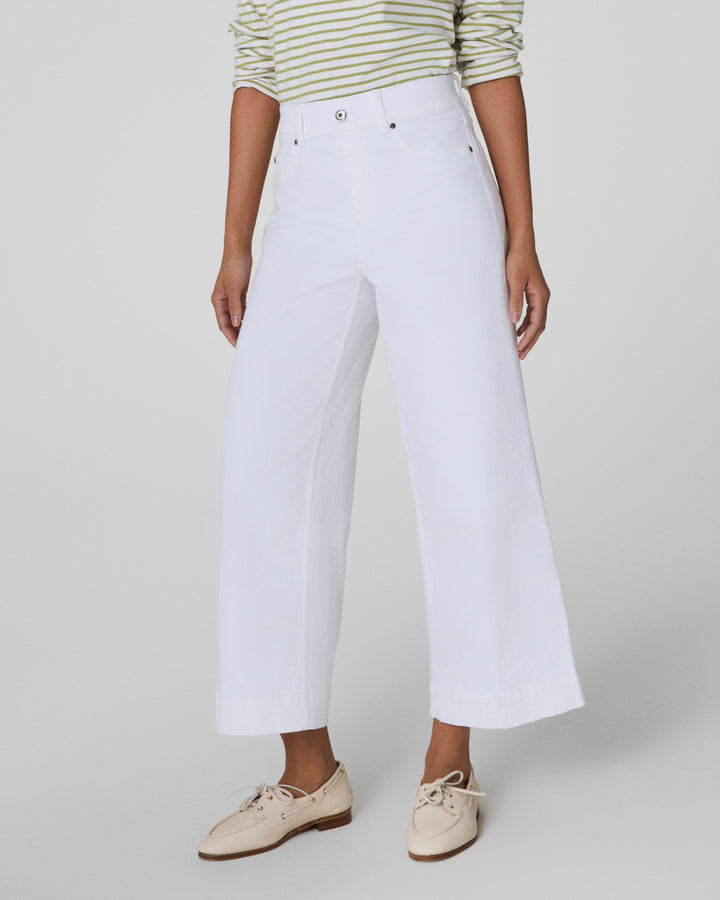 SPANX CROP WIDE LEG JEANS - WHITE