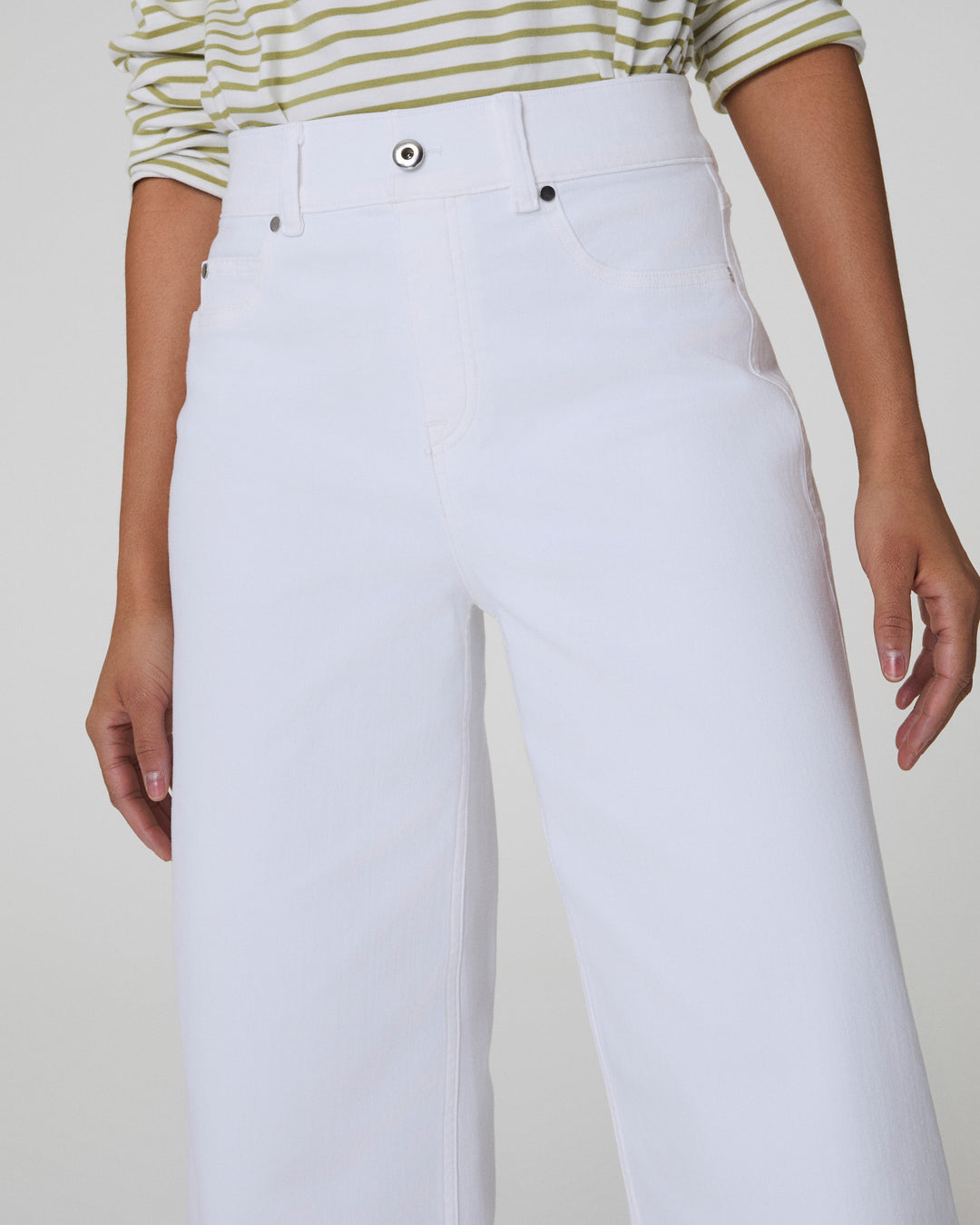 SPANX CROP WIDE LEG JEANS - WHITE