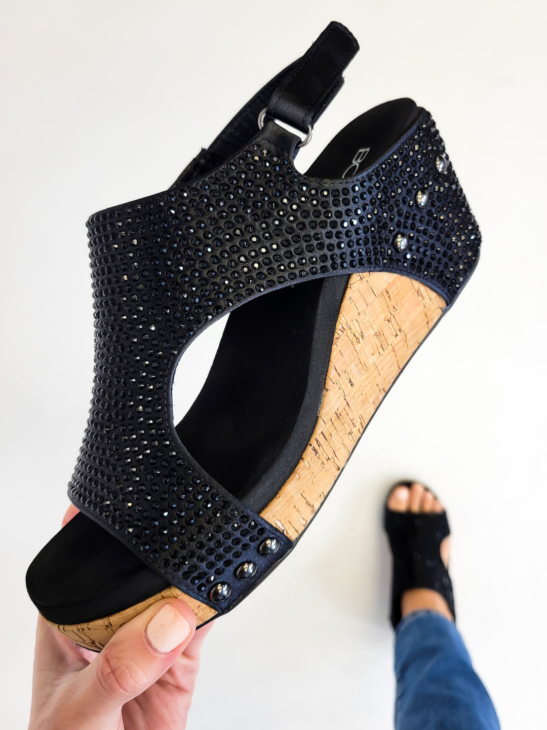 CORKY'S CARLEY WEDGE SANDAL - BLACK CRYSTALS