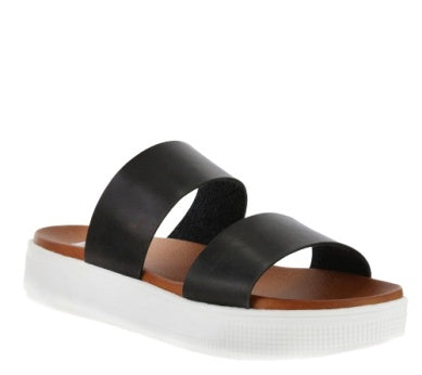 SAIGE DOUBLE STRAP SLIP ON SANDALS - BLACK