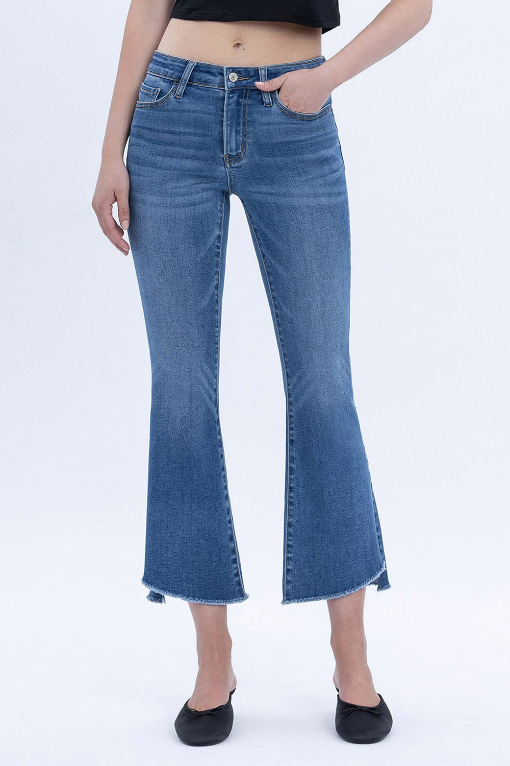VERVET MID RISE SUPER SOFT CROP FLARE JEANS - MARINE - 27' INSEAM