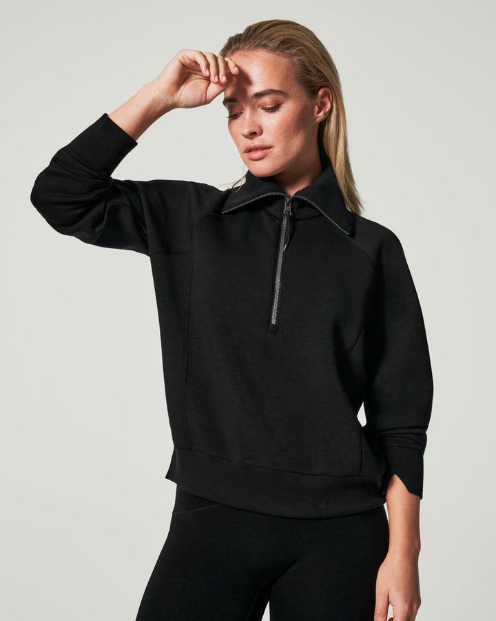 SPANX AIRESSENTIALS HALF ZIP LEISURE TOP - BLACK