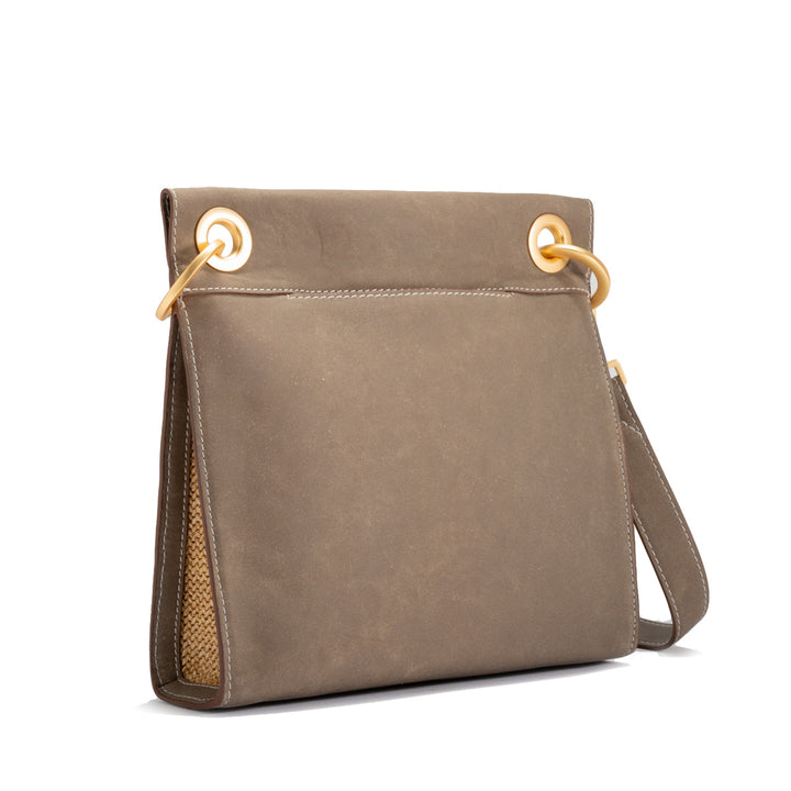 HAMMITT TONY MEDIUM CROSSBODY BAG - PEWTER RAFFIA/BRUSHED GOLD