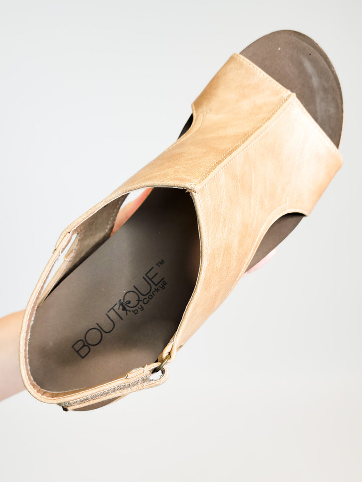 CORKY'S CARLEY WEDGE SANDAL - TAUPE SMOOTH