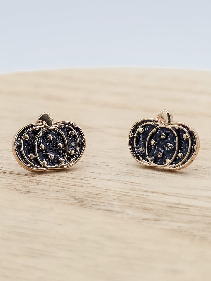0.25" CUTE PUMPKIN STUD EARRINGS, BLACK