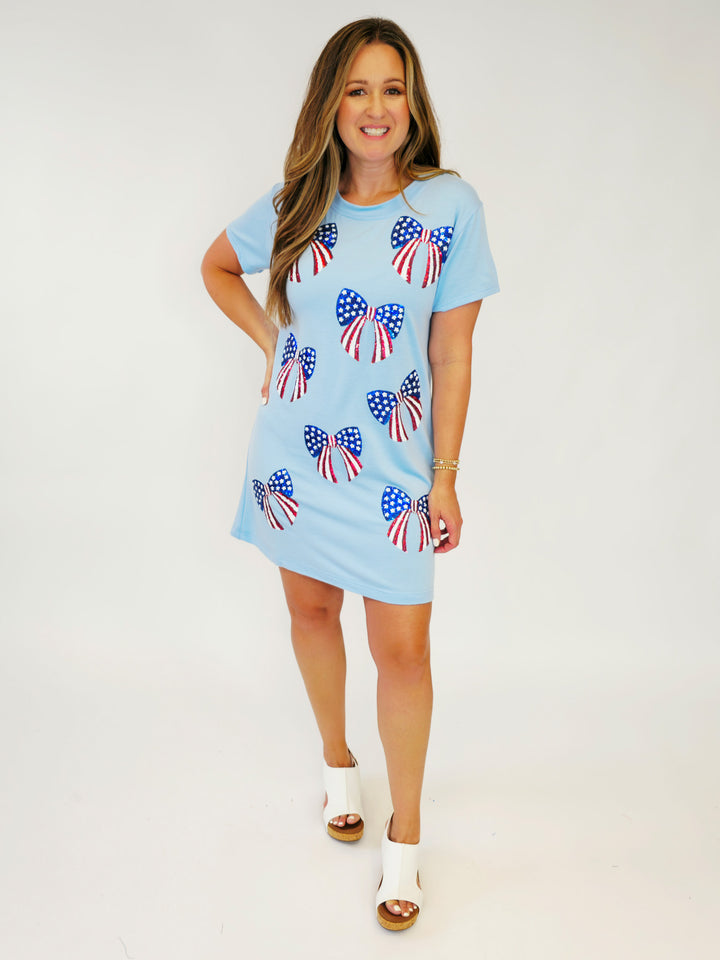 SHORT SLEEVE USA BOWS SHORT DRESS - RBW