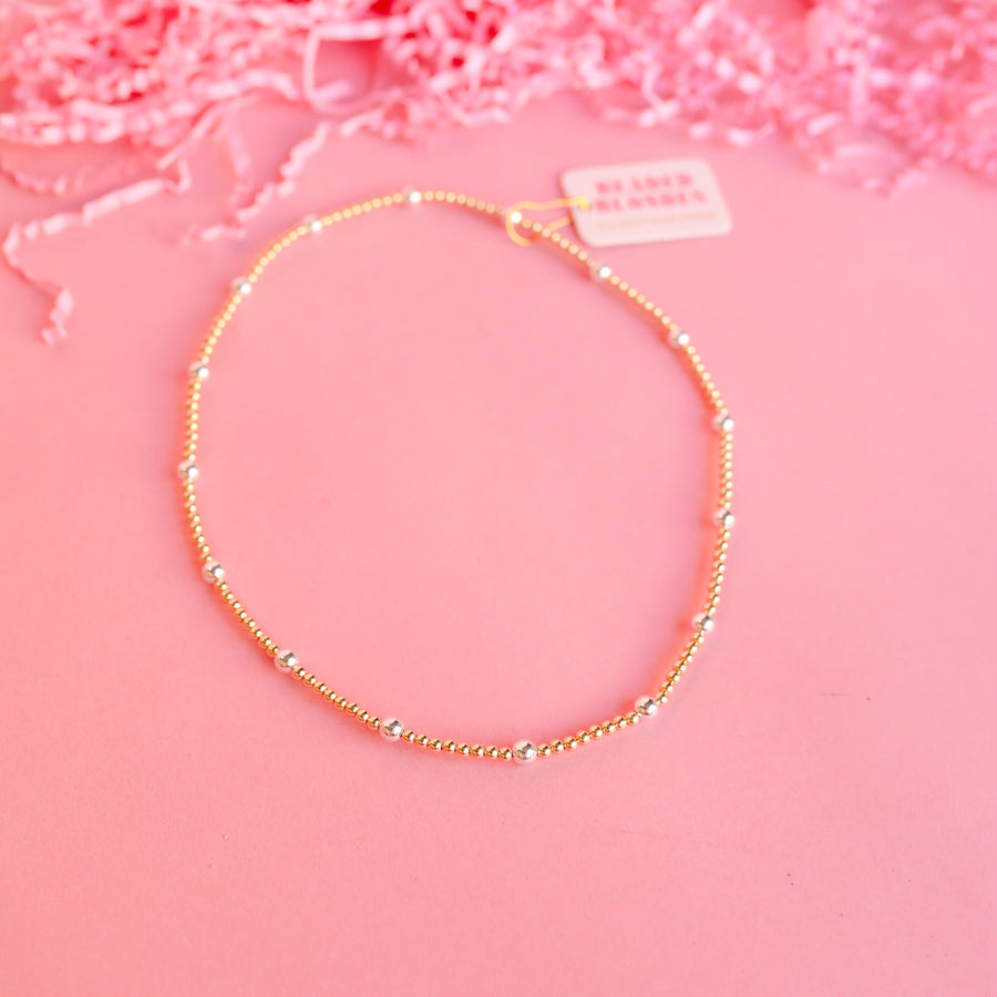 16" OLIVE SILVER BEAD NECKLACE - GOLD