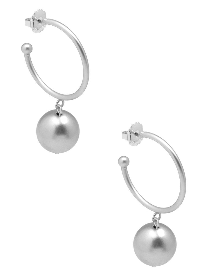 C-HOOP WITH GOLD BEAD EARRING - MATTE SILVER