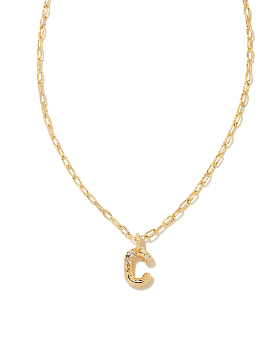 KENDRA SCOTT CRYSTAL LETTER C SHORT PENDANT INITIAL NECKLACE - GOLD WHITE CZ