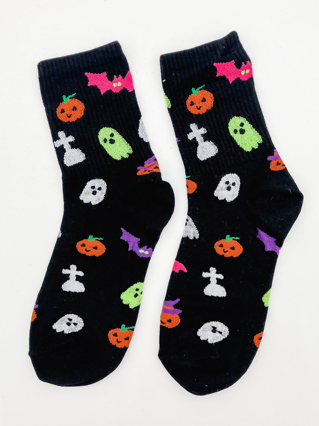 HALLOWEEN CREW SOCKS - BAT/PUMPKIN - BLACK
