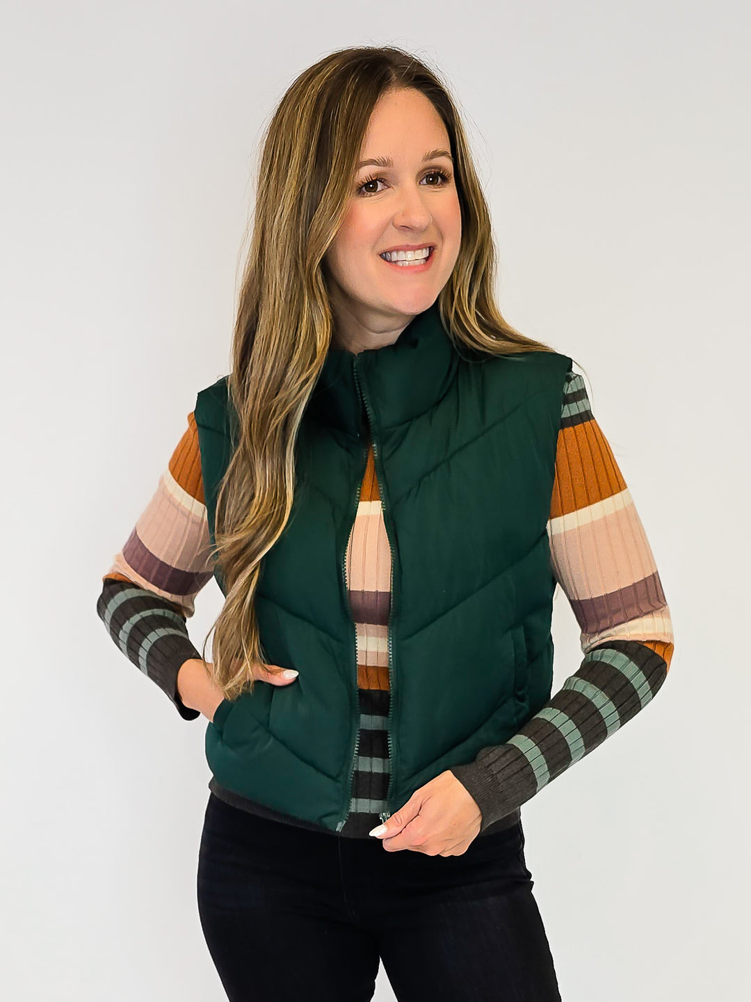 POLAR COLLAR AMINA ZIP UP VEST - PINE GROVE