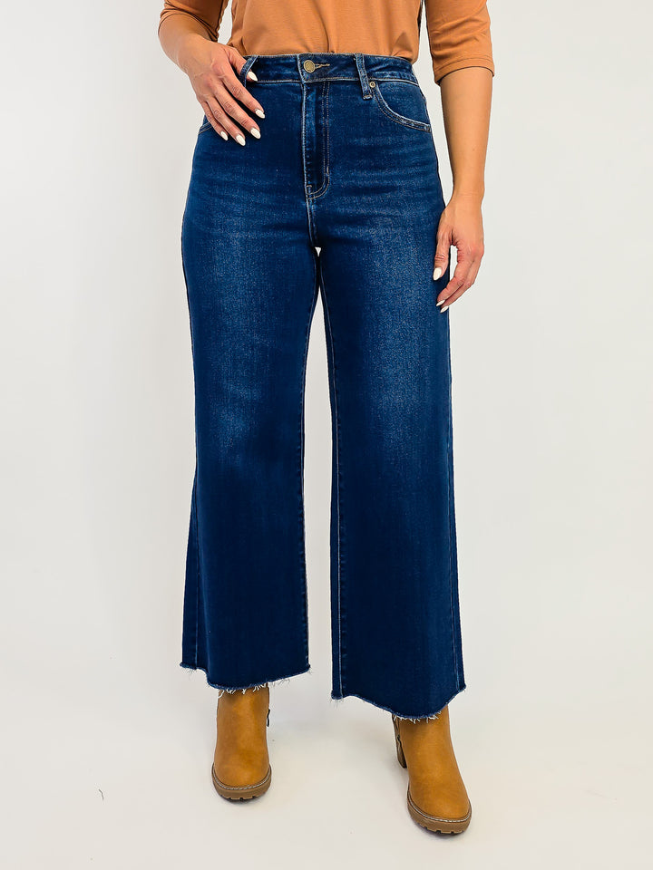 JBD HIGH RISE SLIM WIDE LEG JEANS - DARK - 28" INSEAM