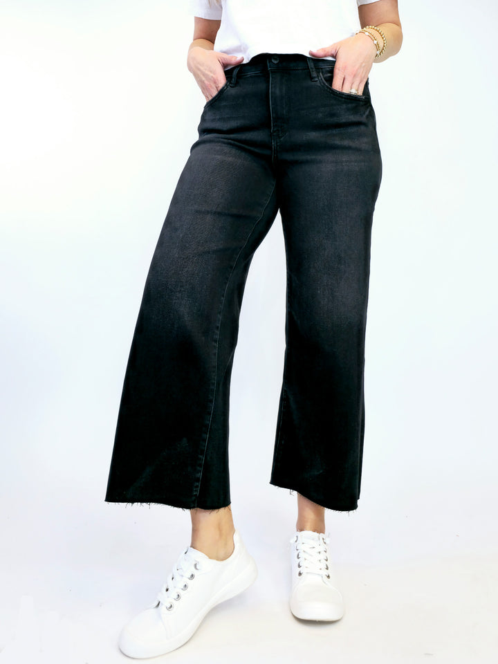 VERVET HIGH RISE SUPER SOFT CROP SLIM WIDE LEG JEANS - 26" INSEAM - BLACK