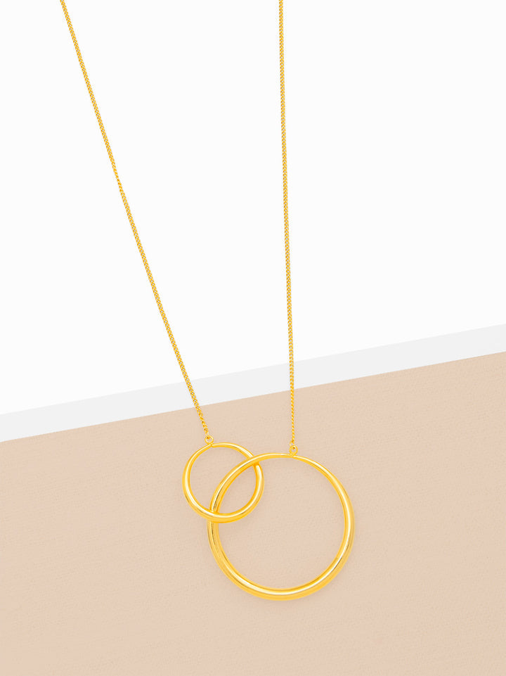 CONNECTED CIRCLE PENDANT LONG NECKLACE - GOLD