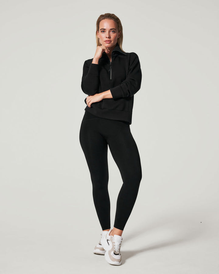 SPANX AIRESSENTIALS HALF ZIP LEISURE TOP - BLACK