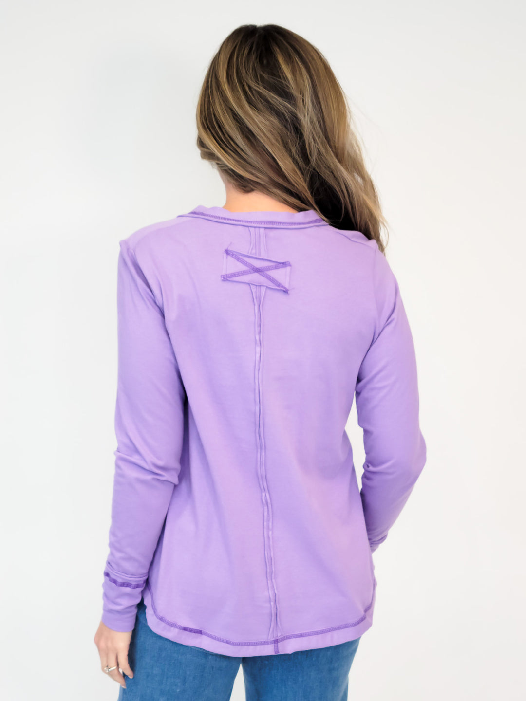 RELAXED LONG SLEEVE HENLEY TOP - LAVENDER