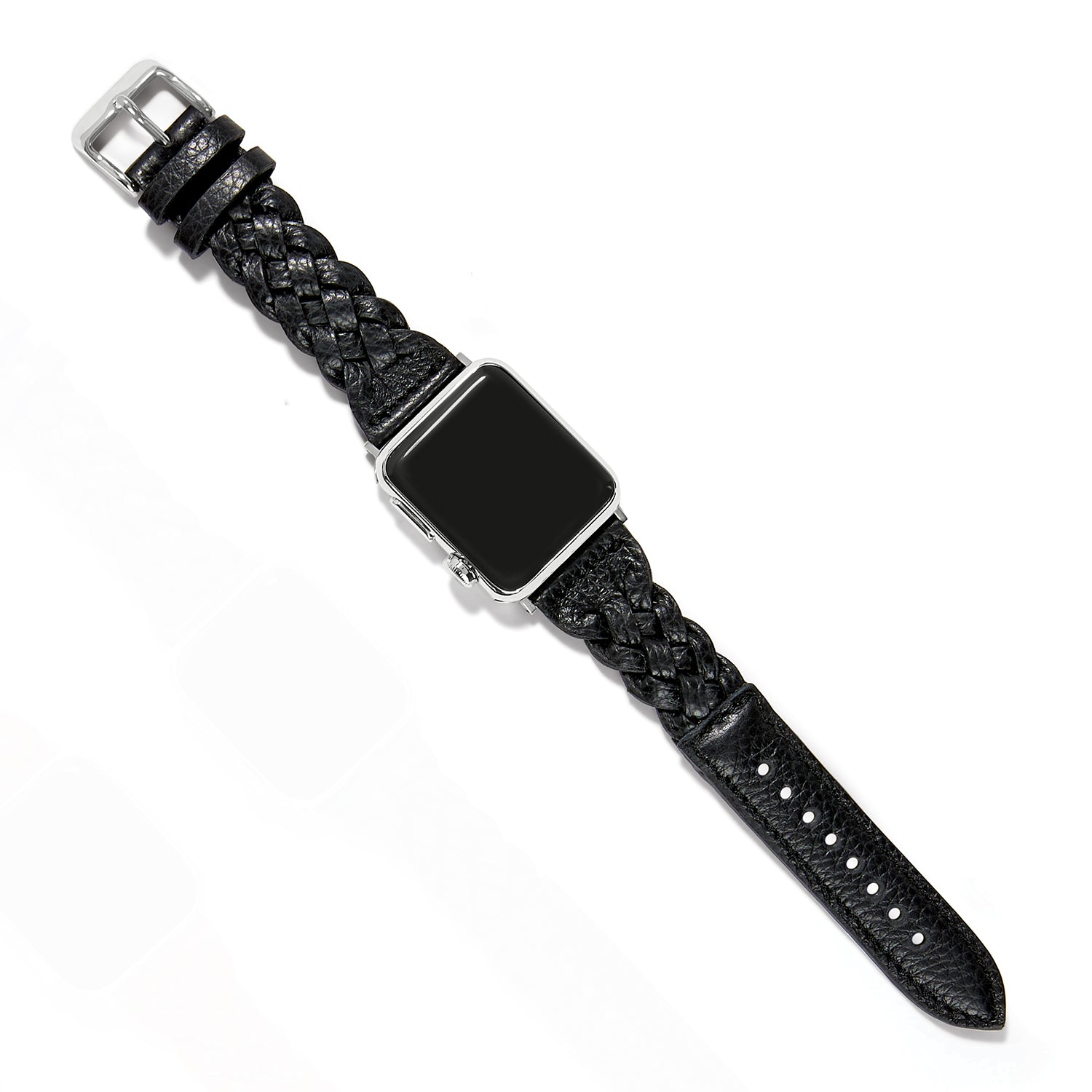 NEW Black Leather Braided Apple Watch Band Braided Leather Smartwatch Band in Black main image 4