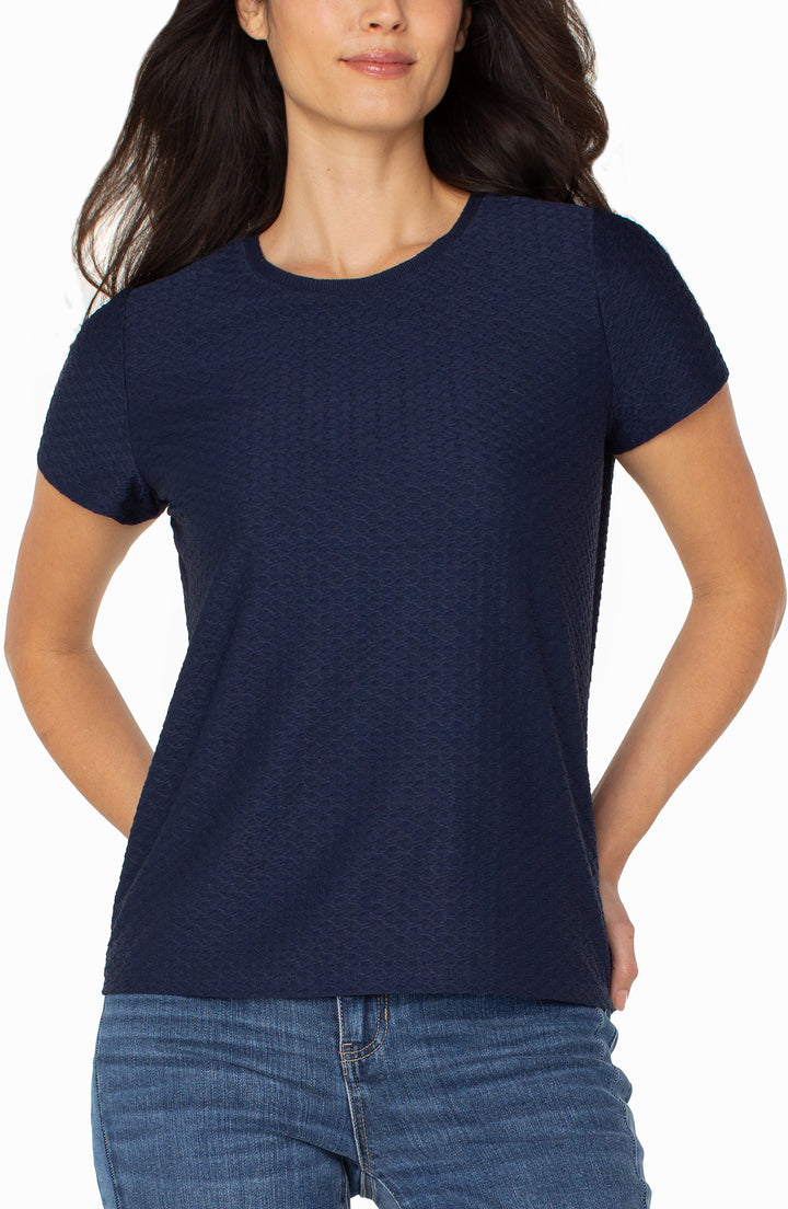 SHORT SLEEVE CREW NECK TEE W/RIB TRIM - DARK NAVY