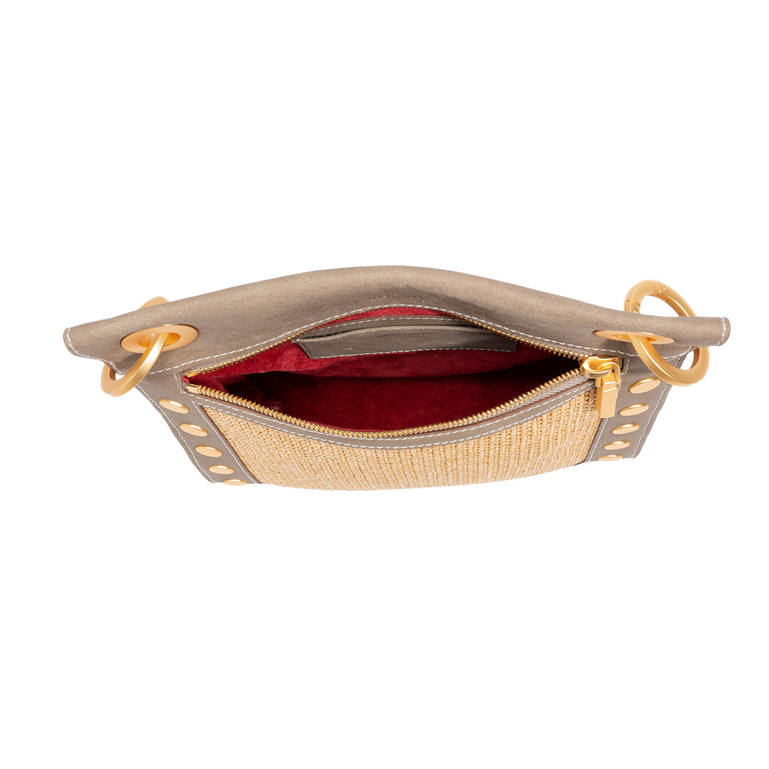 HAMMITT TONY MEDIUM CROSSBODY BAG - PEWTER RAFFIA/BRUSHED GOLD