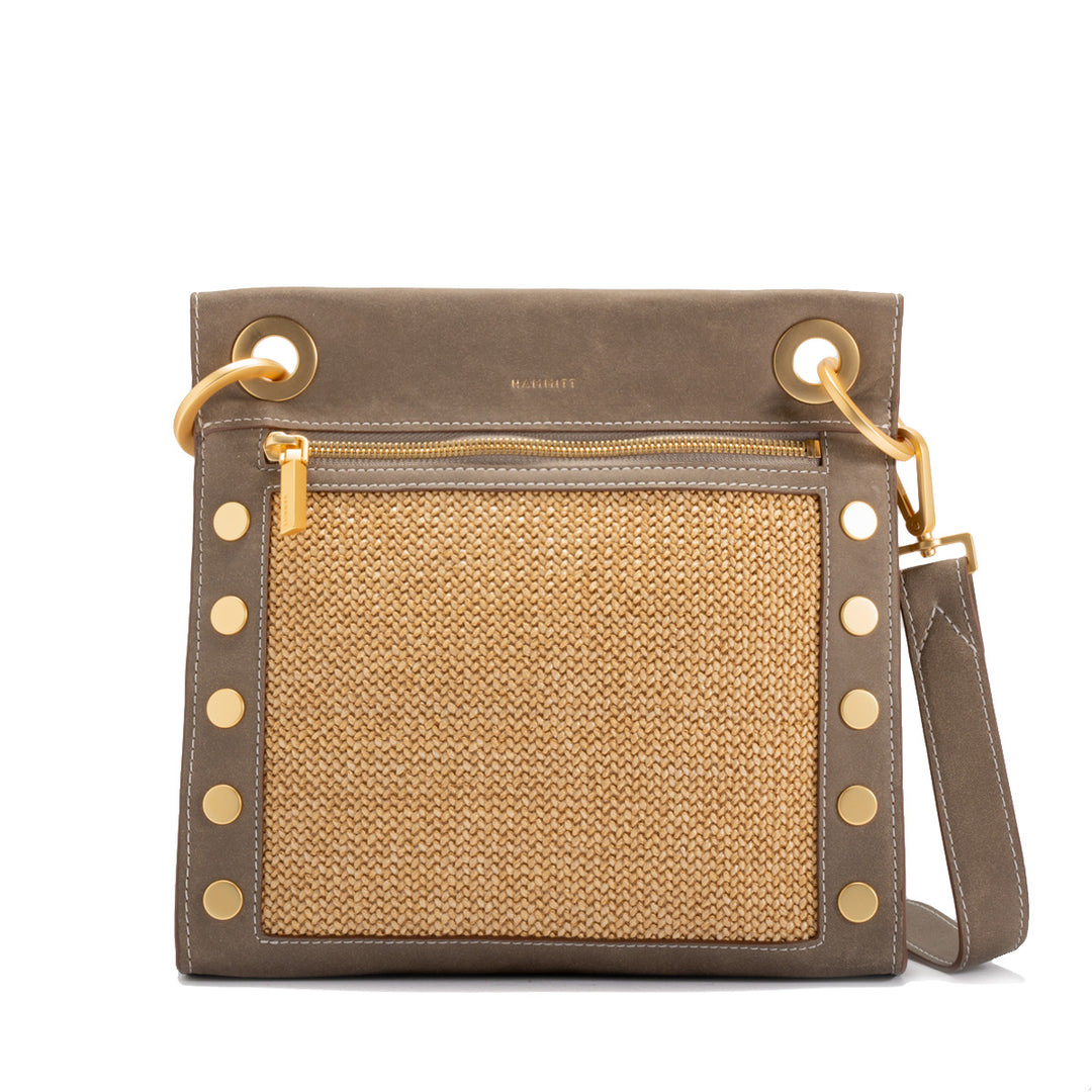 HAMMITT TONY MEDIUM CROSSBODY BAG - PEWTER RAFFIA/BRUSHED GOLD
