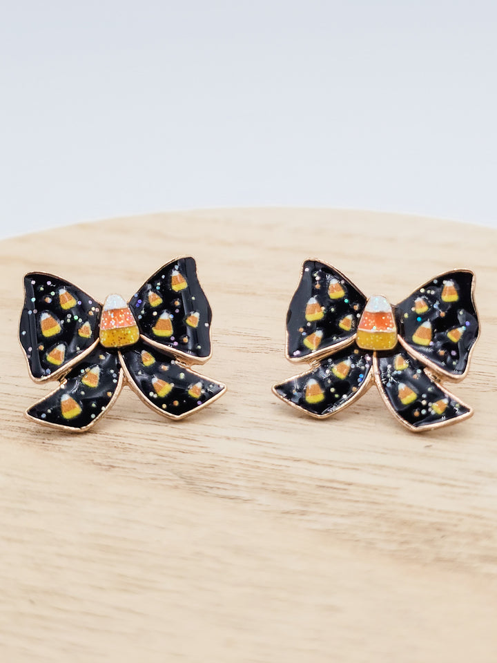 3/4" CANDY CORN BOW EARRINGS - JET