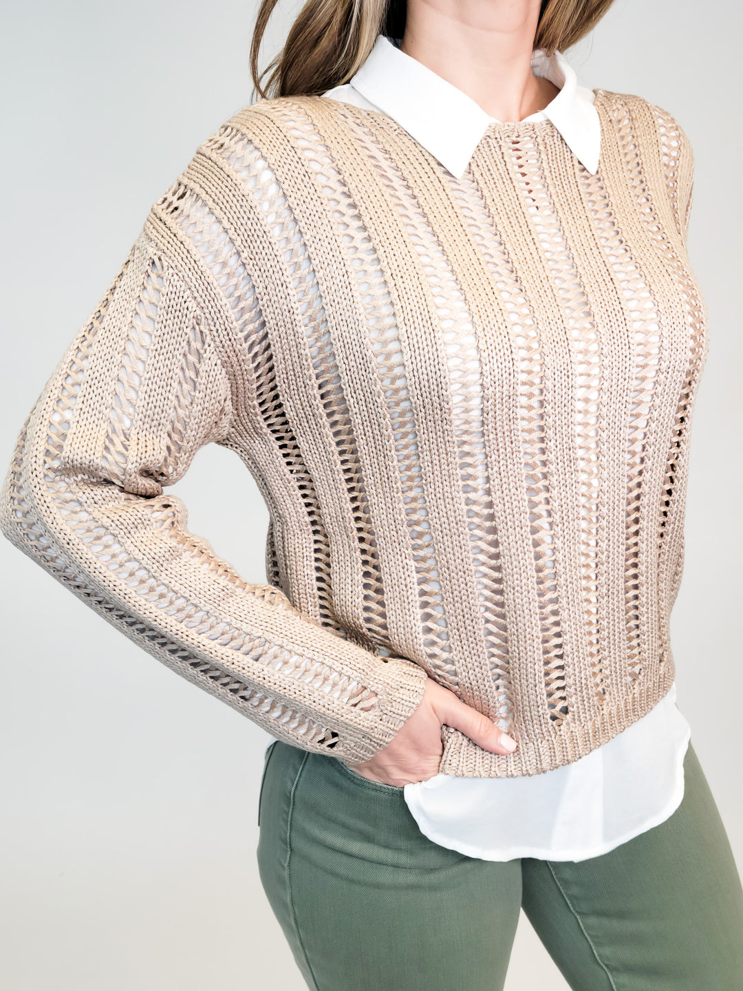 CROCHET SWEATER LONG SLEEVES - TAUPE