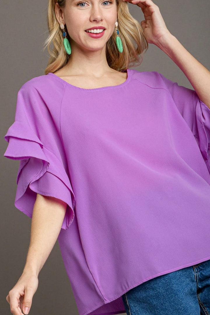 LAYERED RUFFLE SLEEVES BOXY CUT BLOUSE - ORCHID