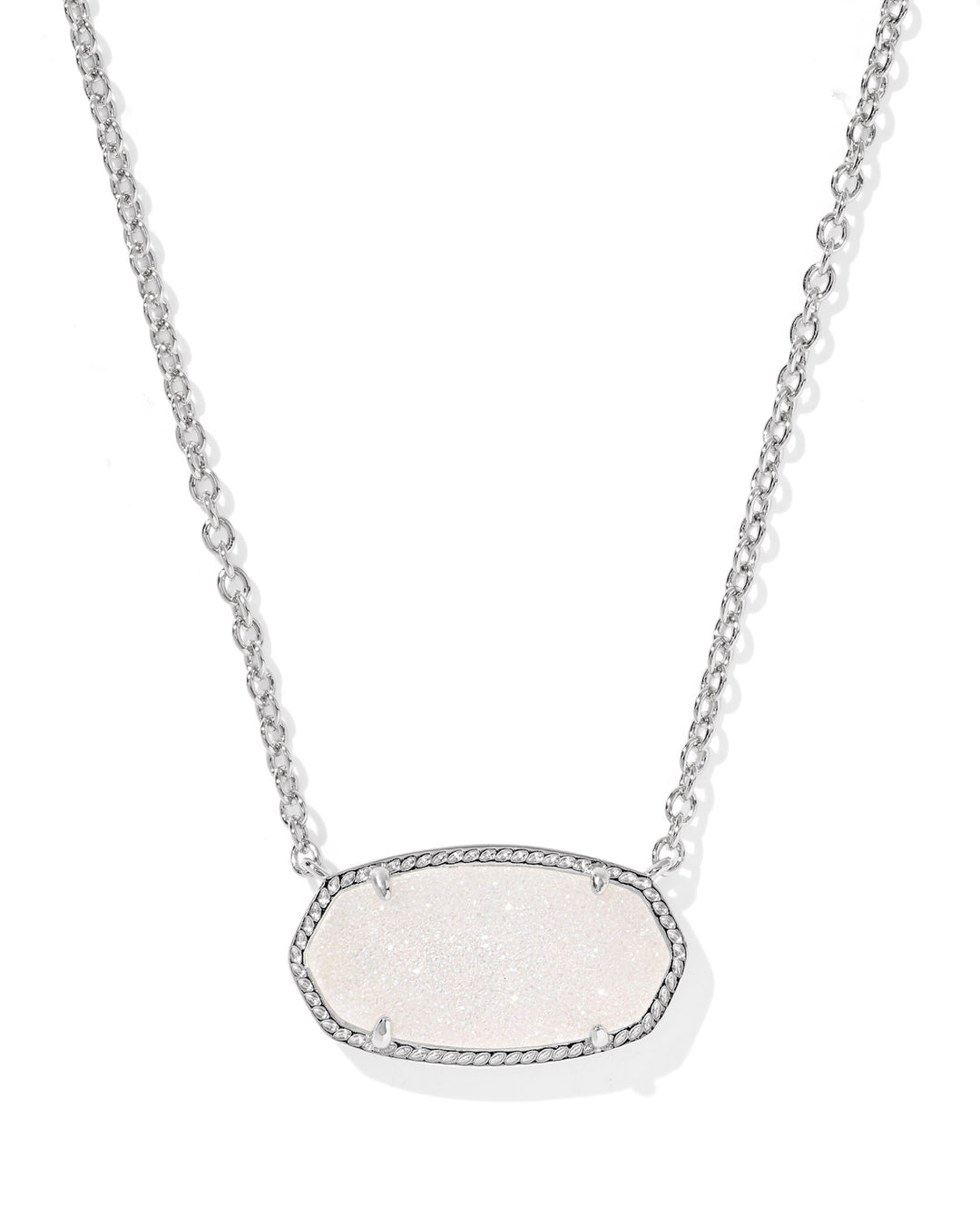 KENDRA SCOTT ELISA STATEMENT SHORT PENDANT NECKLACE - SILVER IRIDESCENT DRUSY