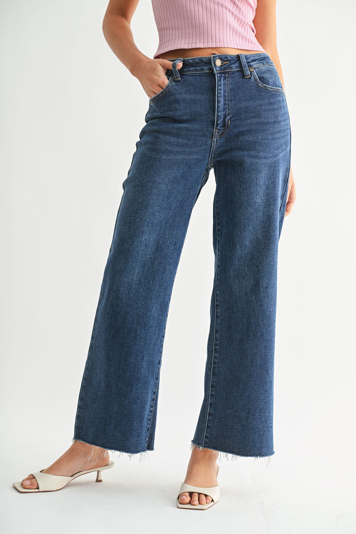 JBD HIGH RISE SLIM WIDE LEG JEANS - DARK - 28" INSEAM
